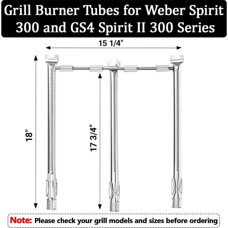 Utheer 69787 Grill Burner Replacement for Weber Spirit and GS4 Spirit II 300 Series, Spirit E310 E320 S310 S320 E330 S330 Gas Grills, 18 Inch 304 Stainless Steel Grill Burner for Weber Spirit II E-310 - Image 2